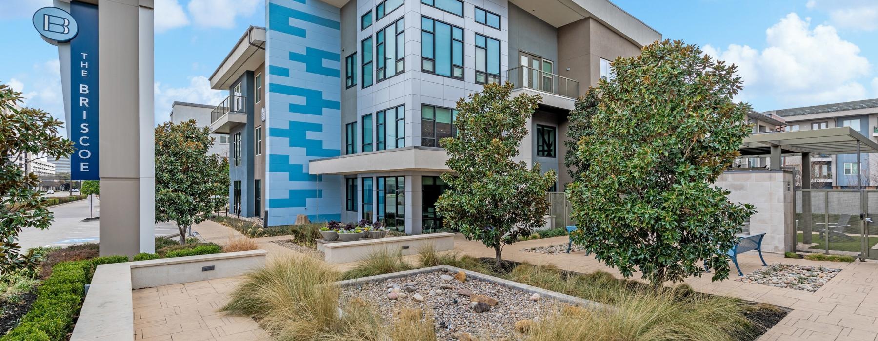 a building with a sign in front