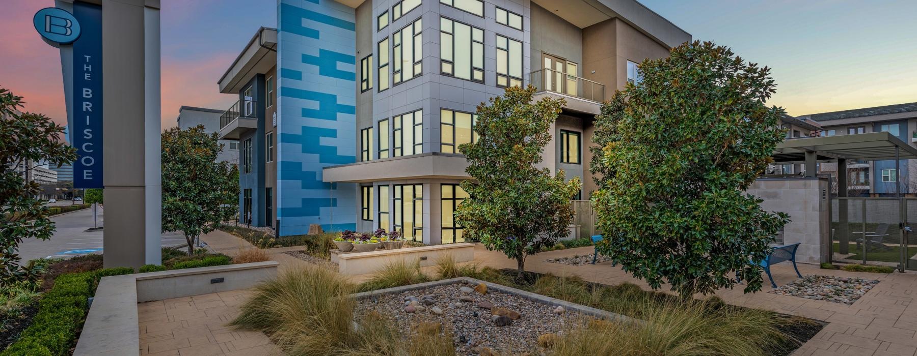 a building with a sign in front